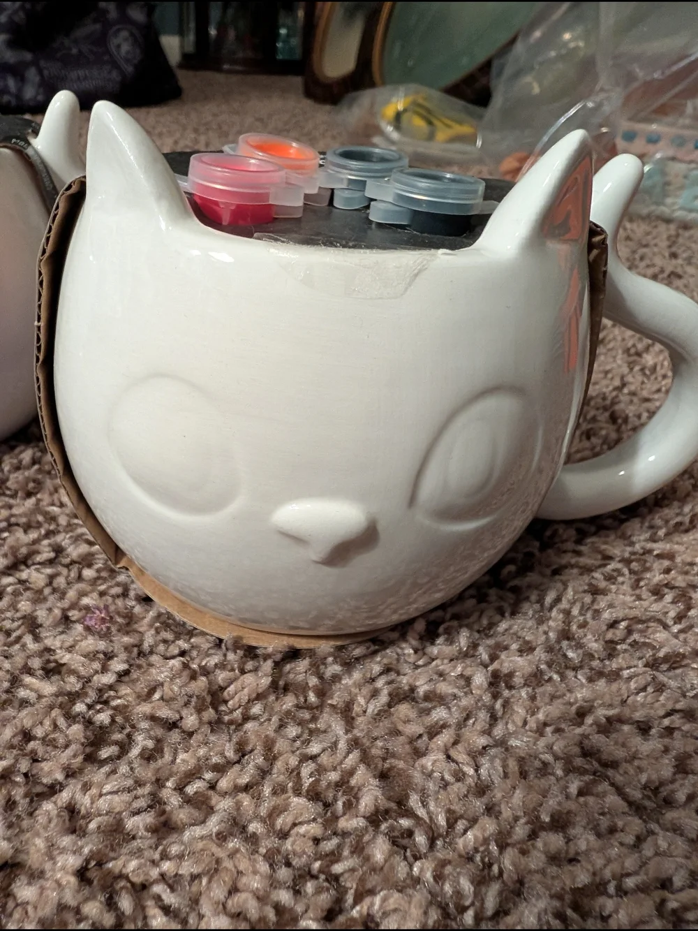 Ceramic Cat Mug Paint Kit with Orange & Black Paint